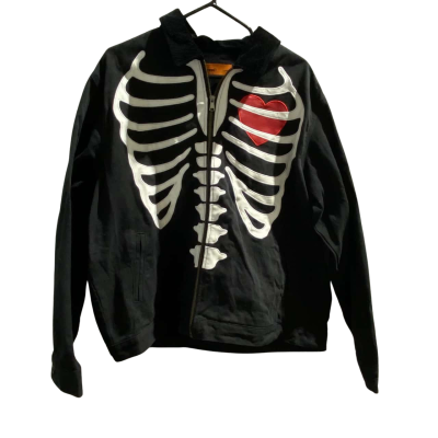  Unisex Size L Denim Jacket Black  / Red / White 
