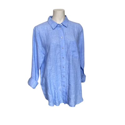Country Road Womens Linen Size 14 Long Sleeve Shirt Blue 
