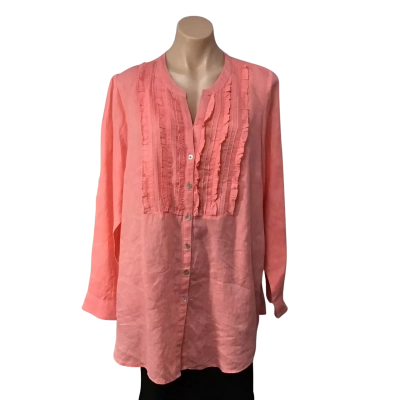 Womens approx Size L Orange / Pin-tuck Detail Button up Long Sleeve Top 