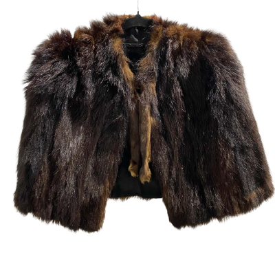 Vintage  Womens  Size 8 / S Brown Fox Fur Cape / Shawl Lined in Black Satin 