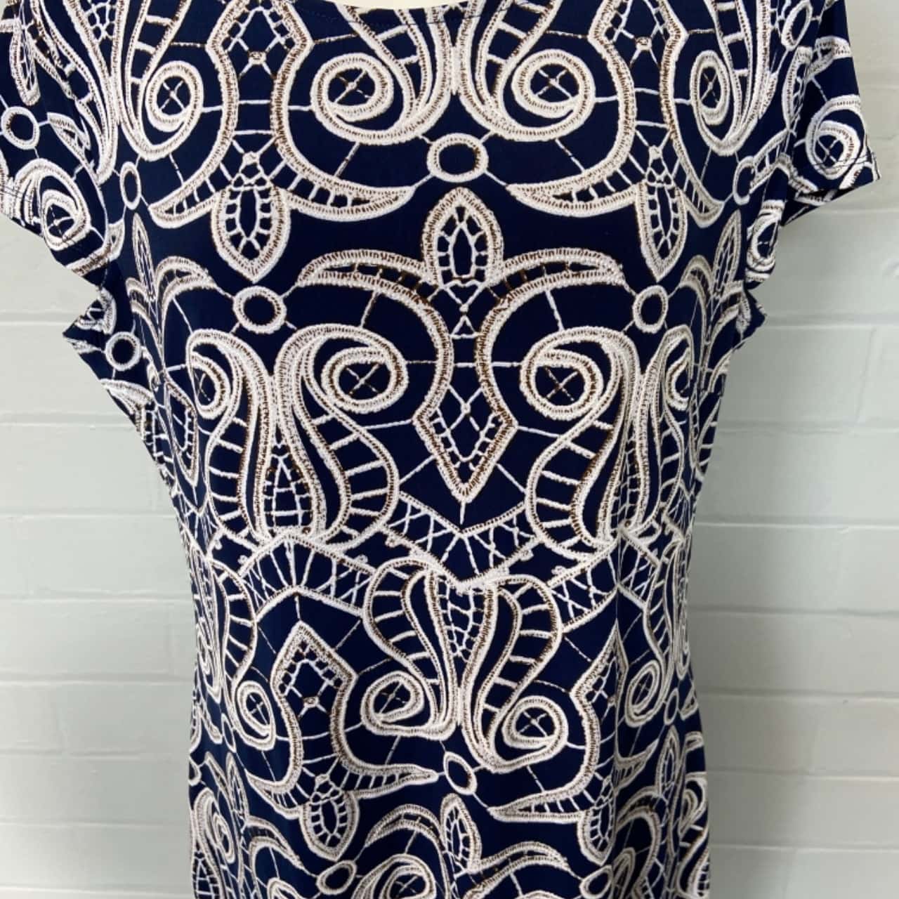 Liz Jordan Women s Navy Blue Puff Print Knit Dress Size 14 Midi liz-jordan-women-s-navy-blue-puff-print-knit-dress-size-14-midi