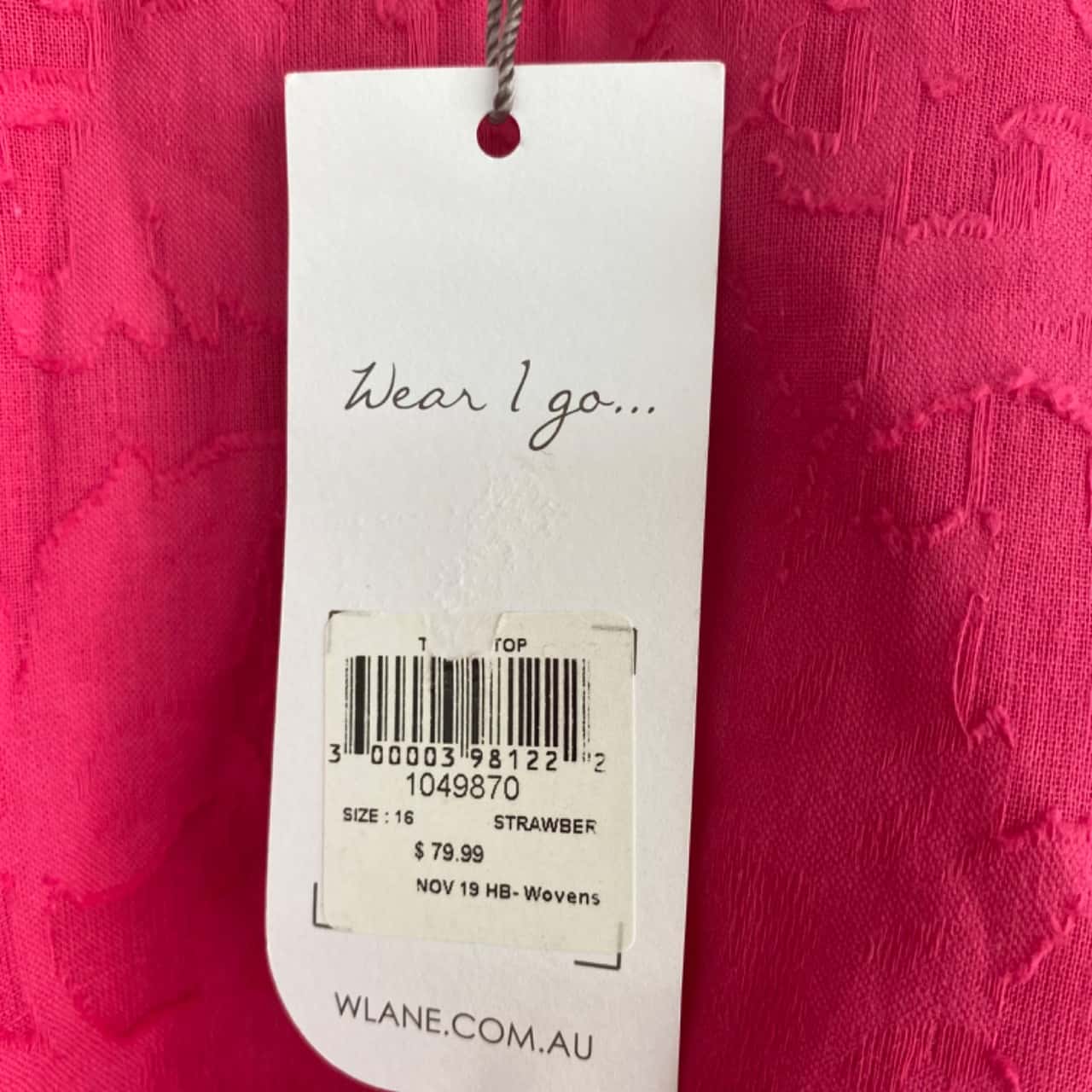 W.Lane Textured Top Strawberry Size 16 / XXL (s)