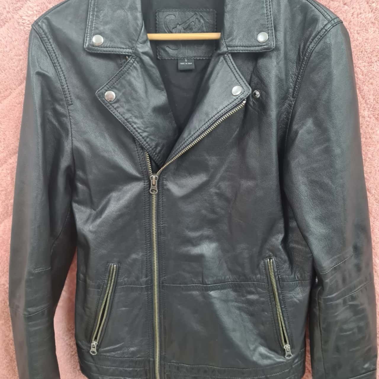 Mens retro style Black Leather Stray jacket (s)