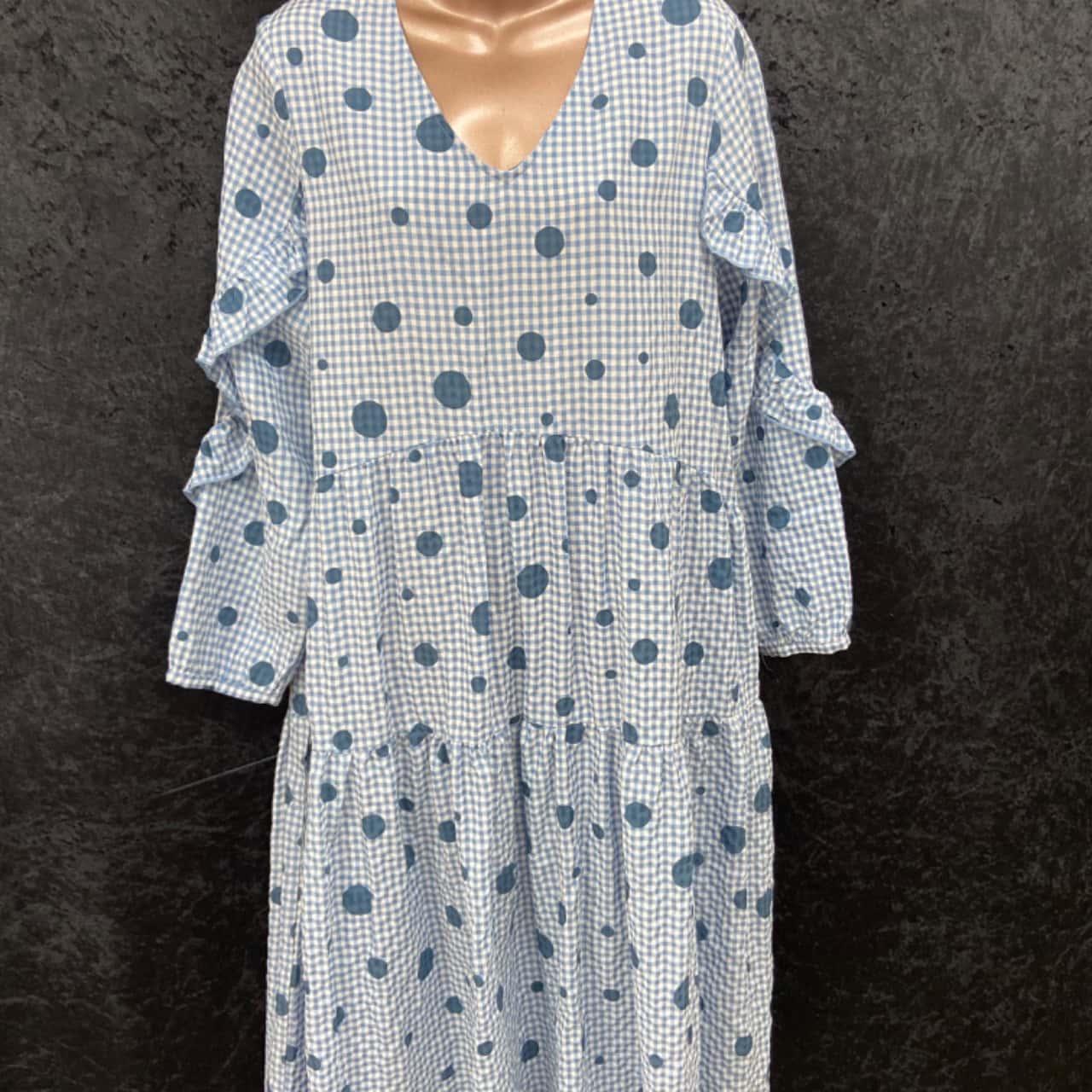 ‘Clarity’ by Threadz Womens small Blue / White checkered + polka dot dress