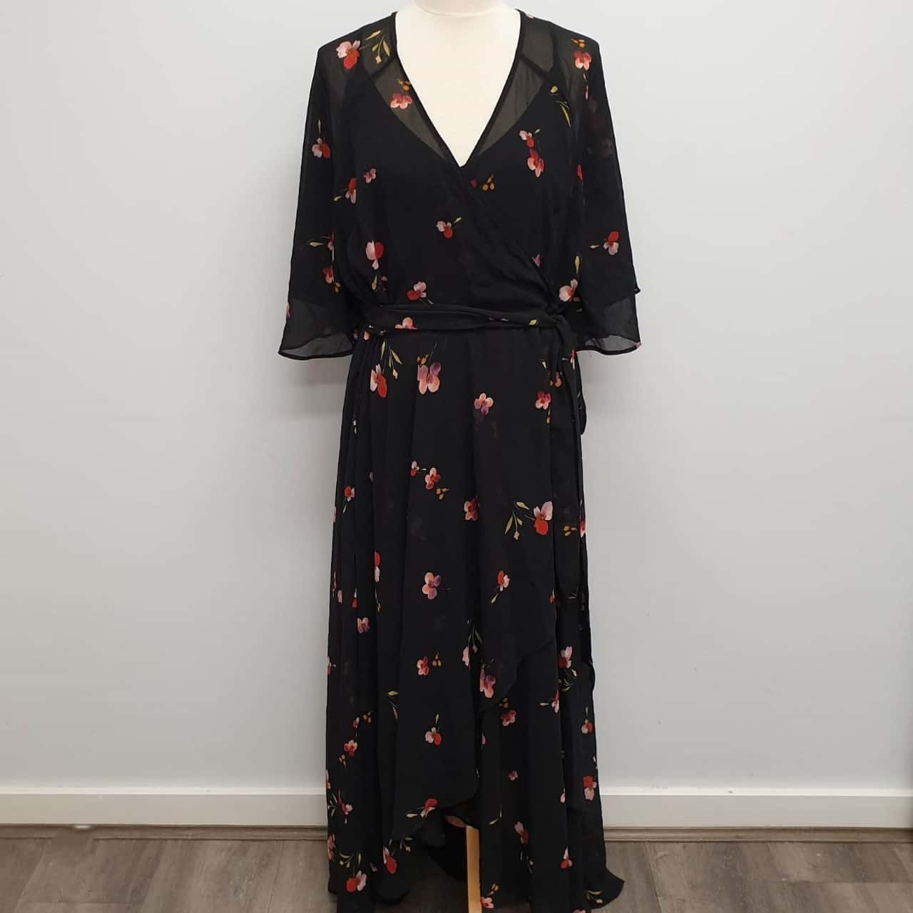 City Chic Stunning Petal Black Floral Maxi Wrap Dress With Under Dress ...