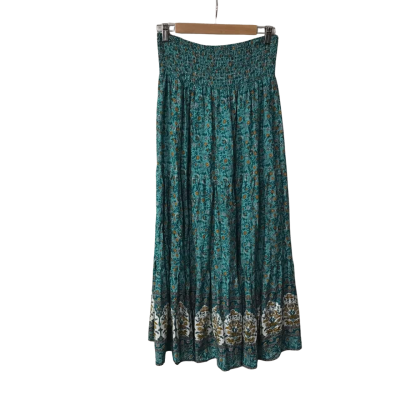 Blast Womens Size XL White / Teal /  Mustard / Pink Floral Tiered Maxi Skirt 