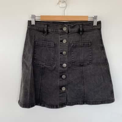 Sportsgirl Black Denim Button Up Mini Skirt Size 10