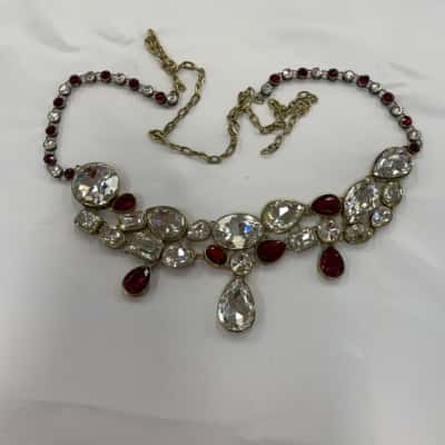 Gold Tone Womens Large Ruby & Diamanté Stones Ladies Chain Belt