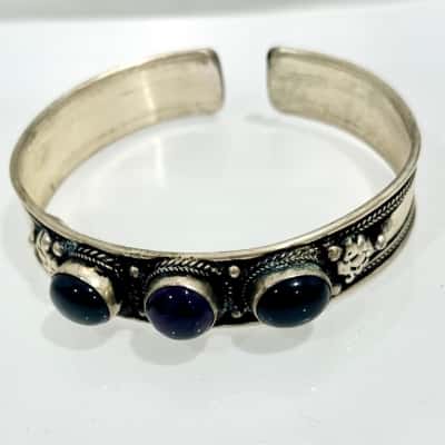 Boho Purple/Black Gemstone Cuff Bangle 