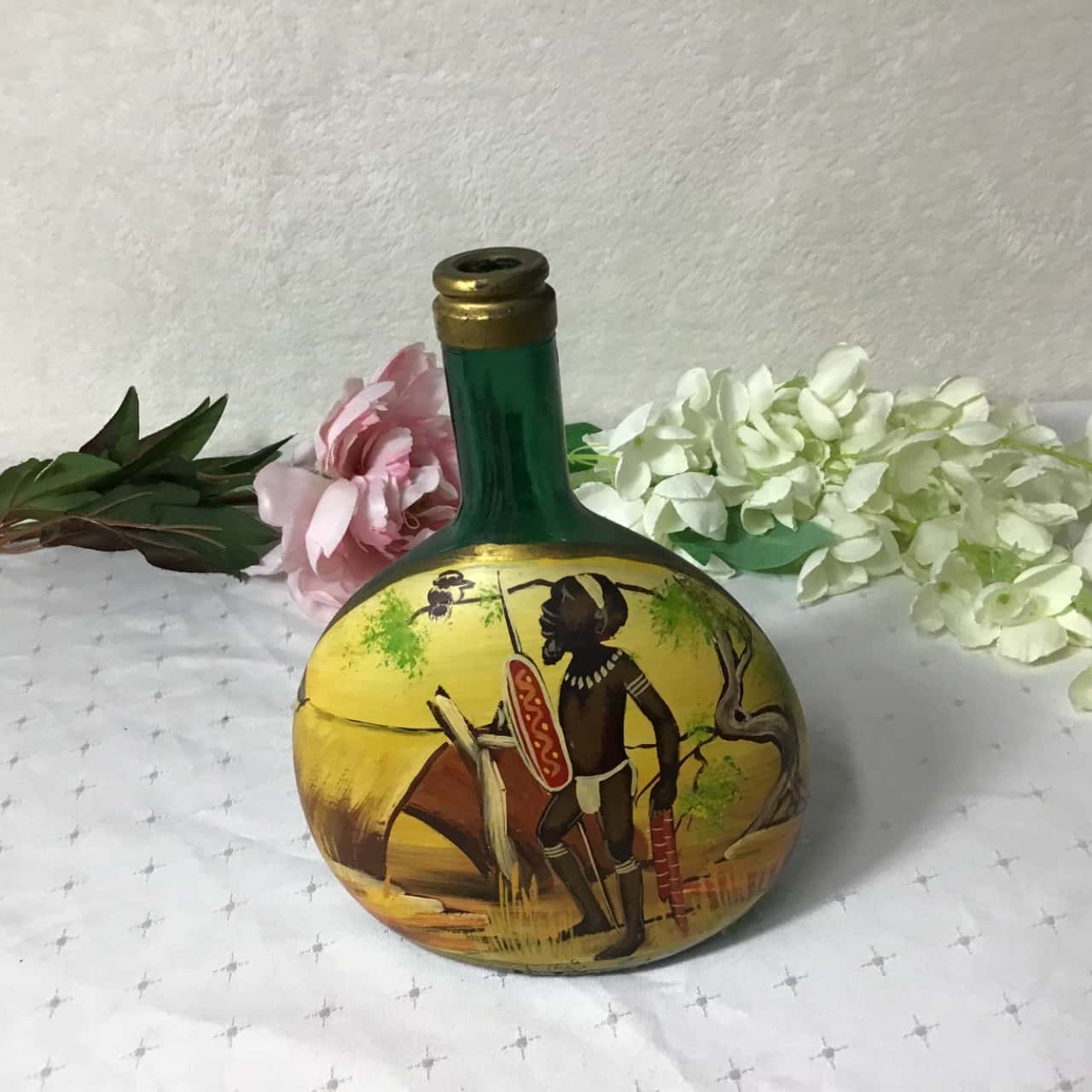 Hand Painted Australian Aboriginal Design Green Glass Bottle Ornament(s ...