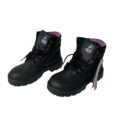 Steel Blue Womens Size 8.5 Black Leather Lace up Ankle Safety Boots (new)