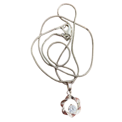  Womens Stirling silver Necklace with circular cubic zirconia pendant. 23cm drop