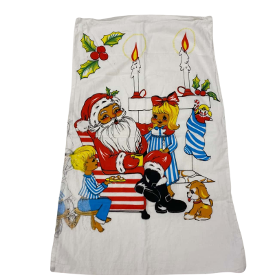 Vintage Christmas  SANTA SACK / COTTON PILLOWCASE  SANTA with HTH1