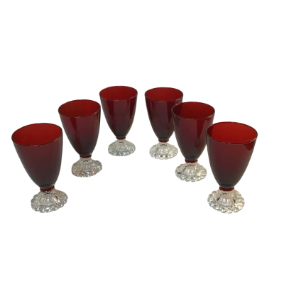 6 Vintage Anchor Hocking Glass Ruby Berwick Boopie Water Goblets