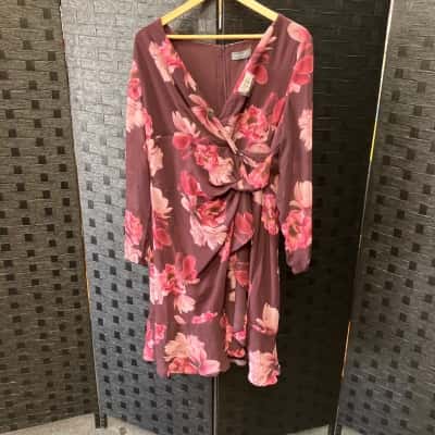 Jacqui-E Womens  Size 18 Long Sleeve Dress Maroon / Pink  