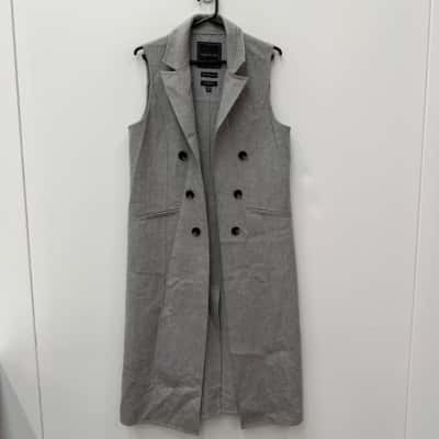 Forever New Wool Blend Handstitched Grey Sleeveless Longline Vest Jacket - Size 12  