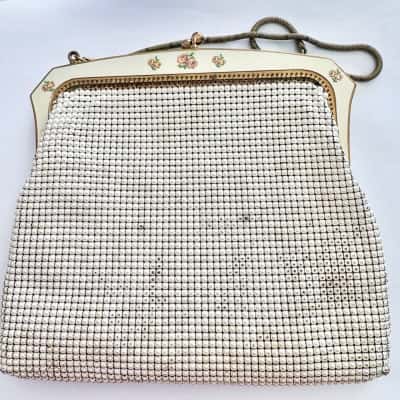 Vtg. GLO Mesh Handbag with Floral Accents 