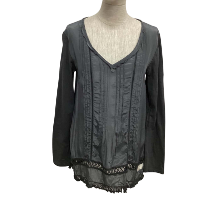 Odd Molly  Size 1 Long Sleeve Top with Fringe Trim Grey 