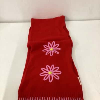 Gorman - Extrafine Merino Wool Embroidered Flower Scarf Red