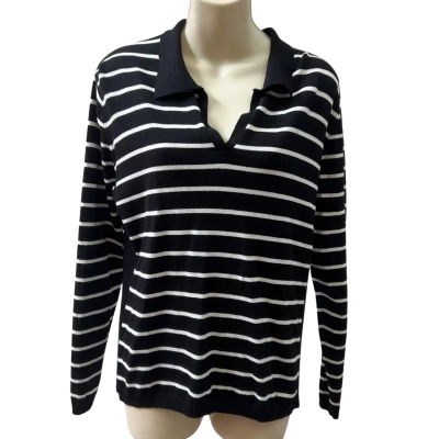 David Jones Womens Size L Black Striped Jumper 