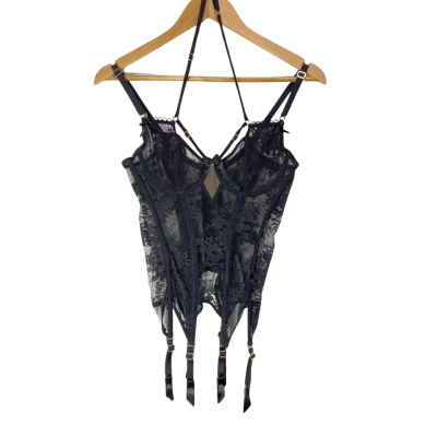 Honey Birdette Antoinette Black Lace Bustier Size 12D 