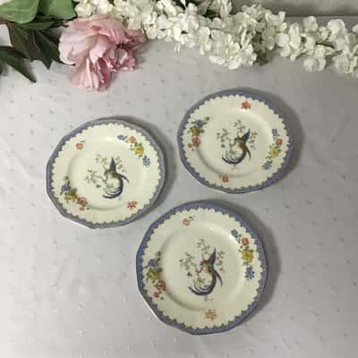 Myott Son & Co Ascot 1984 Bird / Floral Pattern 3 x Side Plates 