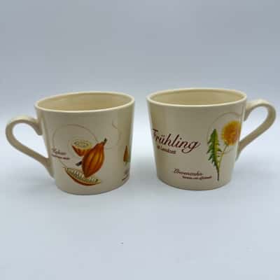 Pair of Vintage Ceramic Landzeit Austrian Seasons Mugs