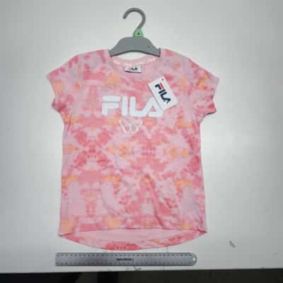 FILA Girls Size 4 Pink Tie Dye Butterfly Logo Short Sleeve T-Shirt NWT