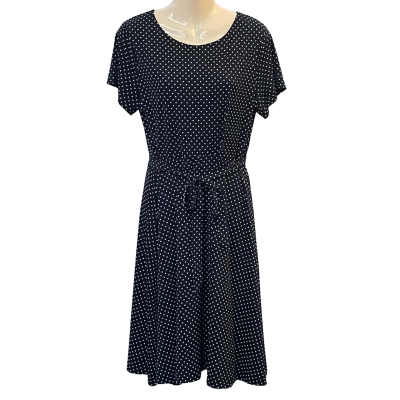 Jacqui-E Womens  Size M Casual Dress / Midi Dress / Short Sleeve Dress  Navy Blue / Polka Dot / White 