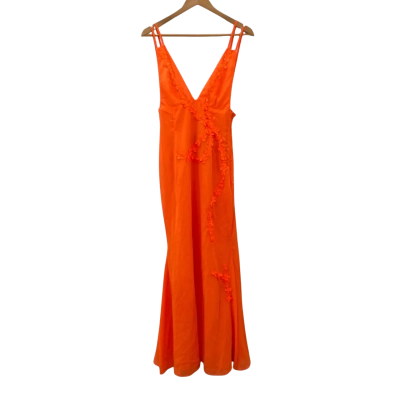 Pretty Little Thing Womens  Size 10 Maxi Shoestring Strap Dress Orange Chiffon
