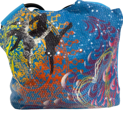 CIrque Du Soliel Womens Tote Bag Blue WIth Sequined Acrobat Image