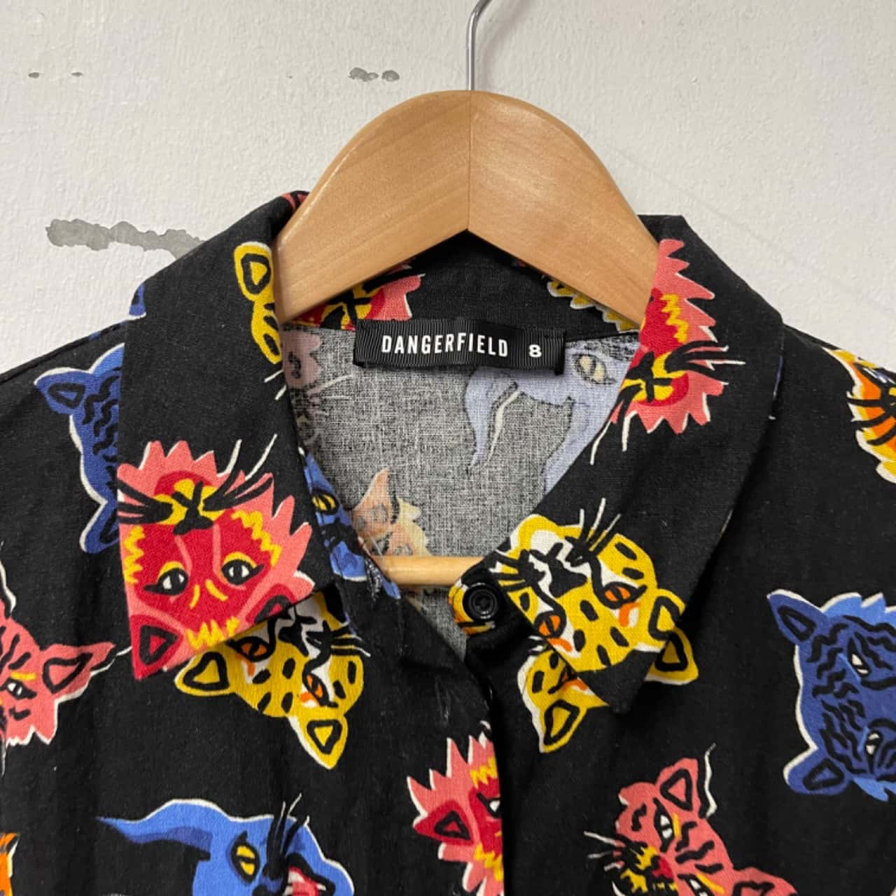 Dangerfield Womens Size 8 Sleeveless Dress Black / Cat Pattern (s)