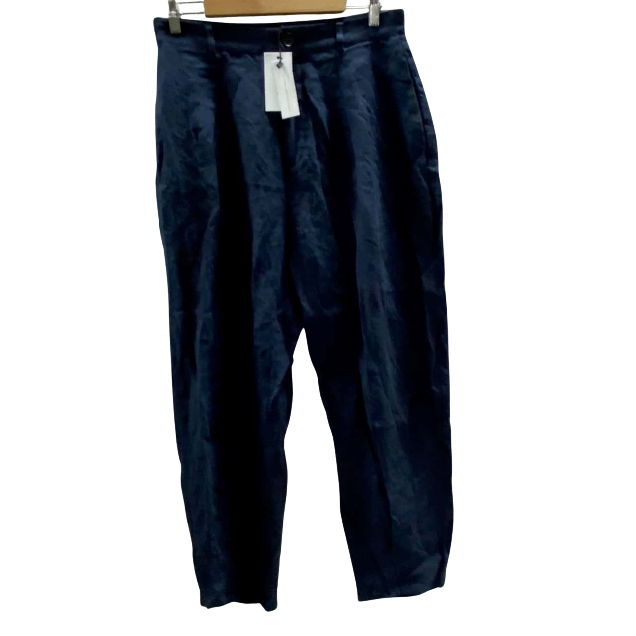 AERE Front Pleat Pants LINEN Size 14 Navy Blue (s)