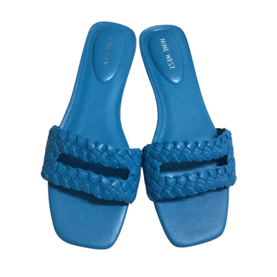 Nine West Womens  Size 9.5M Dark Blue Soney 3 Woven Split Top Slide