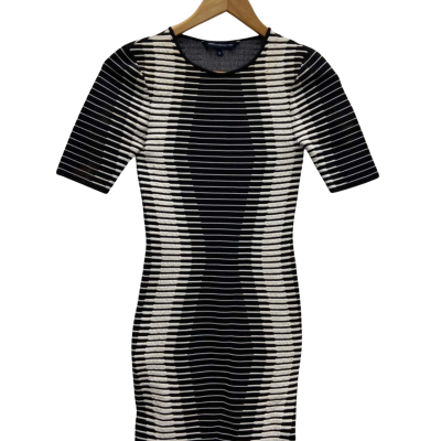 French Connection Womens  Size 6 Midi / Short Sleeve Dress  Black  / White 