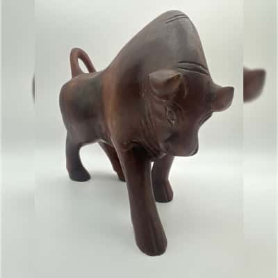 Carved Wooden Bull Sculpture