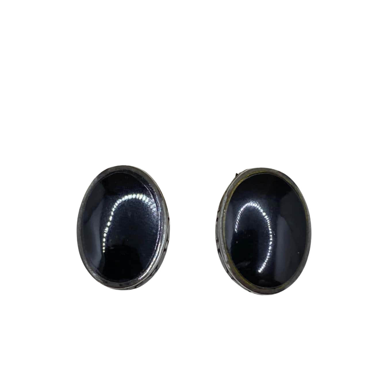 Womens Oval Earrings Black / Silver