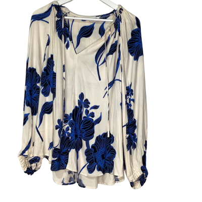 Sussan smock blue/cream flowers shirt - Size 18 