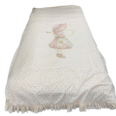 Vintage Single Bed Holly Hobbie Ruffled Quilt Cover SOME SMALL MARKS see photos 