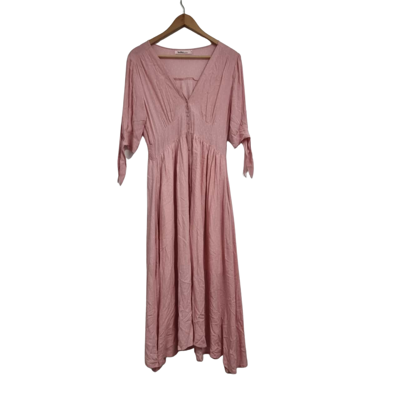 Boho Australia Womens Short Sleeve Dress Size S Baby Pink/White Dots(s)