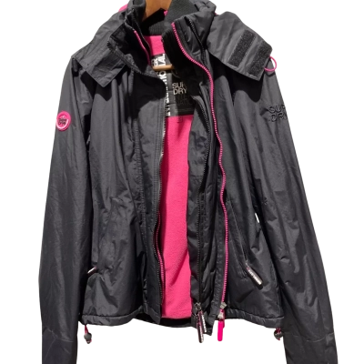 Superdry Womens  Size 10 Hooded Jacket Black  / Pink  