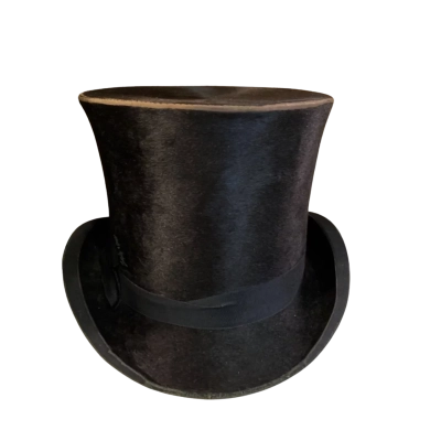 Vintage 1900s French Black Velvet Top Hat Plus Tin Hat Box