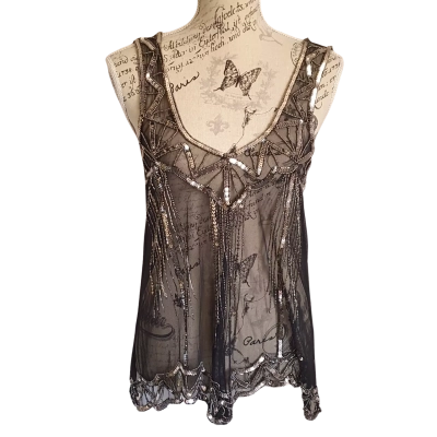 Lipsy London Womens  Size 14 UK Party Top/ Sheer Sequins Black  BN