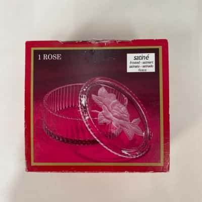 Lead Crystal Trinket Box with Rose Etching on lid 