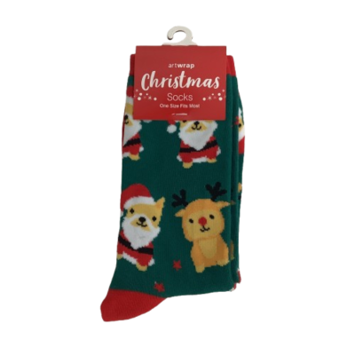 New Artwrap  Unisex Christmas Socks One Size Fits Most: Santa & Rudolph Dogs Print #1019-1-PP