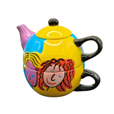 In The Style Of Napco Les Visages Teapot Hand Painted By Mary Ellie Novelty Teapot & Cup  (office)