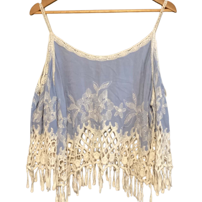 New Look boho top Size M Blue / Cream 