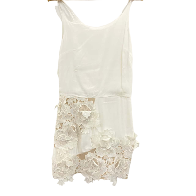 Miss Milne Womens Size 10 Midi Shoestring Strap Dress Nude / White 