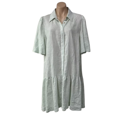 Sussan Womens Size 18 Green & White Striped Linen Short Sleeve Shirt Dress 