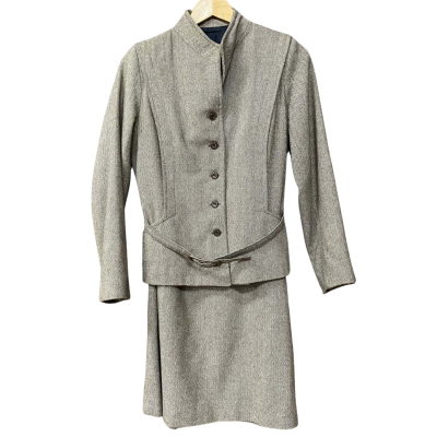 Vintage Anne Stooke Womens Brown Herringbone Blazer and Skirt Set